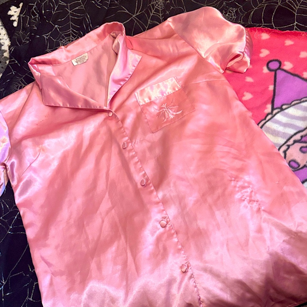 Pink Satin Button-Up Shirt